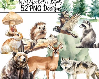 Woodland Clipart Set Forest Animal Illustration Cute Woodland Animals Collection Watercolor Landscape Elements Digital Downloads Wildlife