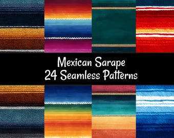 Papeles digitales sin costuras de serape mexicano, fondo de manta mexicana a rayas, descarga instantánea para fiesta, textil imprimible, tribal colorido