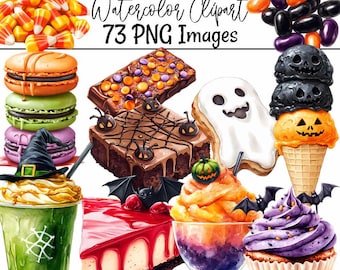 Halloween Treats Clipart Sweet Dessert Autumn Spooky Cute Trick or Treat Candy Halloween Sweets Graphics Instant Digital Download Party