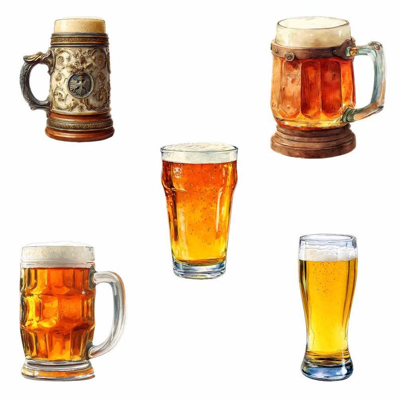 Beer Clipart Alcohol Digital Downloads Drinks Watercolor Bartender Overlay Beer bottles Lager Hops PNG Can Images Beverage Bar Distillery image 13