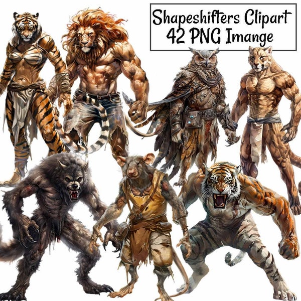 Shapeshifters Clipart , 42 Werewolf Lycan Watercolor, Changeling Lycanthropy Therianthropy Fantasy Metamorph Warrior Animals Characters