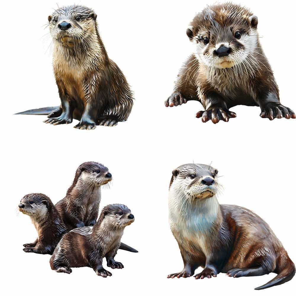 カワウソの水彩画クリップアート デジタルダウンロード、21匹の