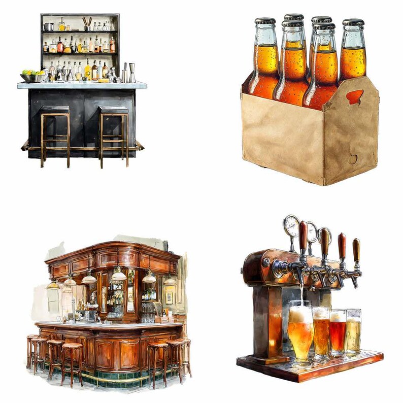 Beer Clipart Alcohol Digital Downloads Drinks Watercolor Bartender Overlay Beer bottles Lager Hops PNG Can Images Beverage Bar Distillery image 8