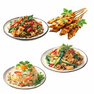 Thai Food Clipart Digital Downloads Restaurant Asian Watercolor Overlay Noodles, Curry, Rice, Stir Fry, Soup, Summer Rolls, Seafood image 3