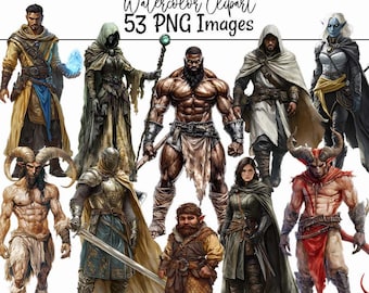 Fantasy Character Clipart RPG Gaming Art Fantasy Class Illustrations Game Master Player Townsfolk Watercolor Clipart Barbarian Paladin