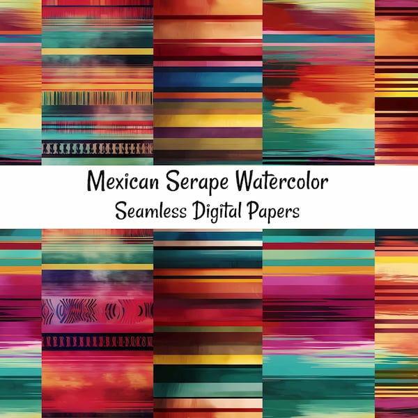 Mexican Serape Watercolor Seamless Digital papers, Mexico Blanket Background Instant Fiesta Download Printable For Commercial Use