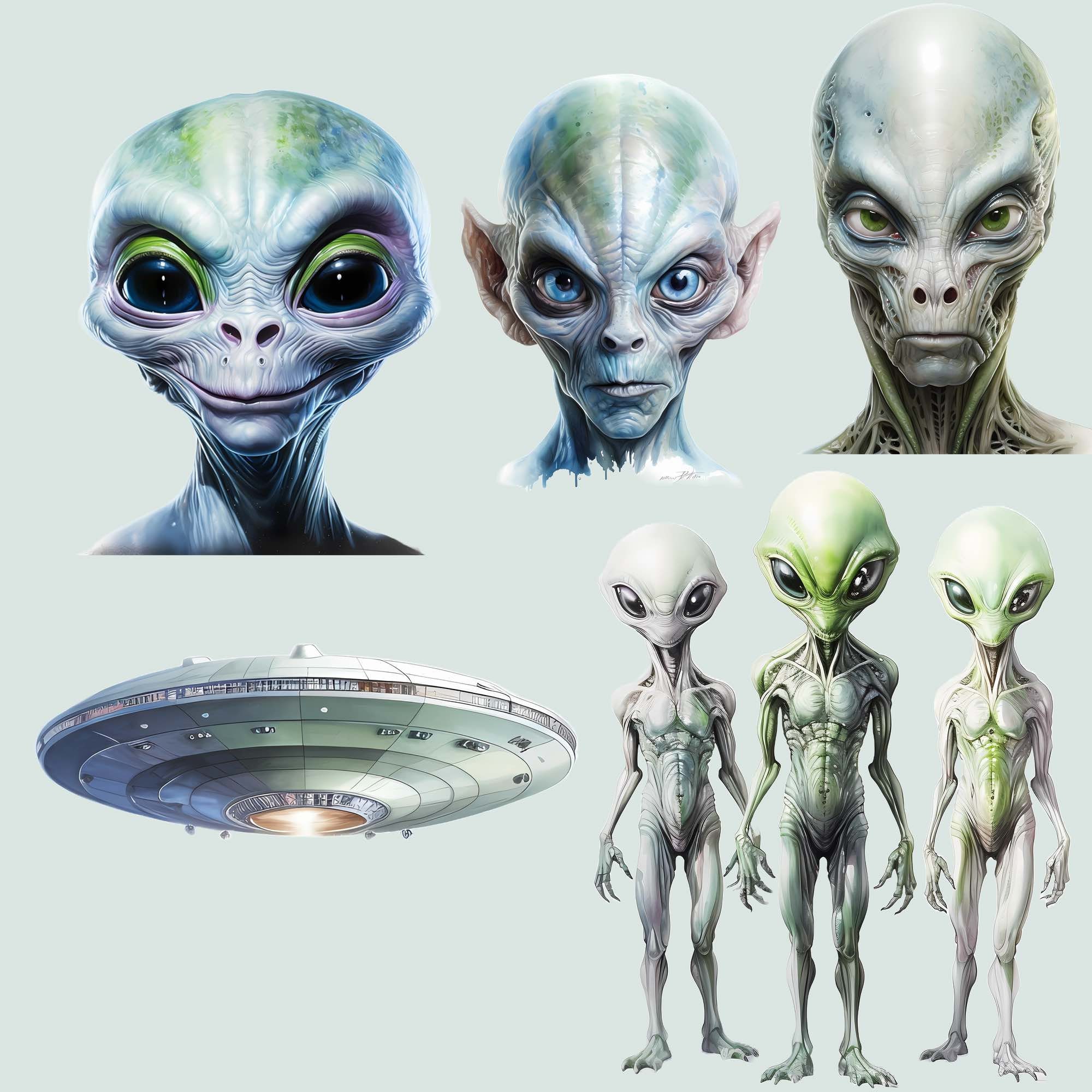 Alien Big Set Clipart Digital Downloads, 36 Watercolor Planet Spaceship ...