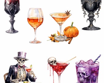 ★るいるい★様  シーグラスアート『 Halloween Cocktail 』 Halloween Cocktails Watercolor Clipart Digital Downloads