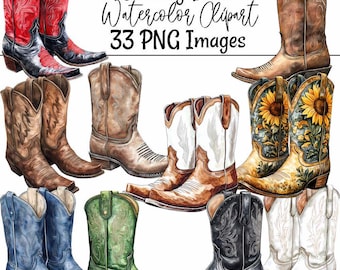 Cowboylaars aquarel clipart westerse digitale kunst Cowgirl rustieke laarzen Instant Download Southwest kleding schoenen afdrukbare cowboylaars