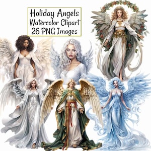 Ange de vacances aquarelle Clipart téléchargements numériques, 26 Noël hiver vacances archange, cartes de scrapbooking fond Transparent