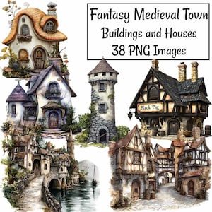 Fantasy Medieval Town Clipart , 38 Village House Village RPG Folklore Fairy Tale DnD, Enchanted Middle Age Buildings, Fairy Dwarf Elf  Sea