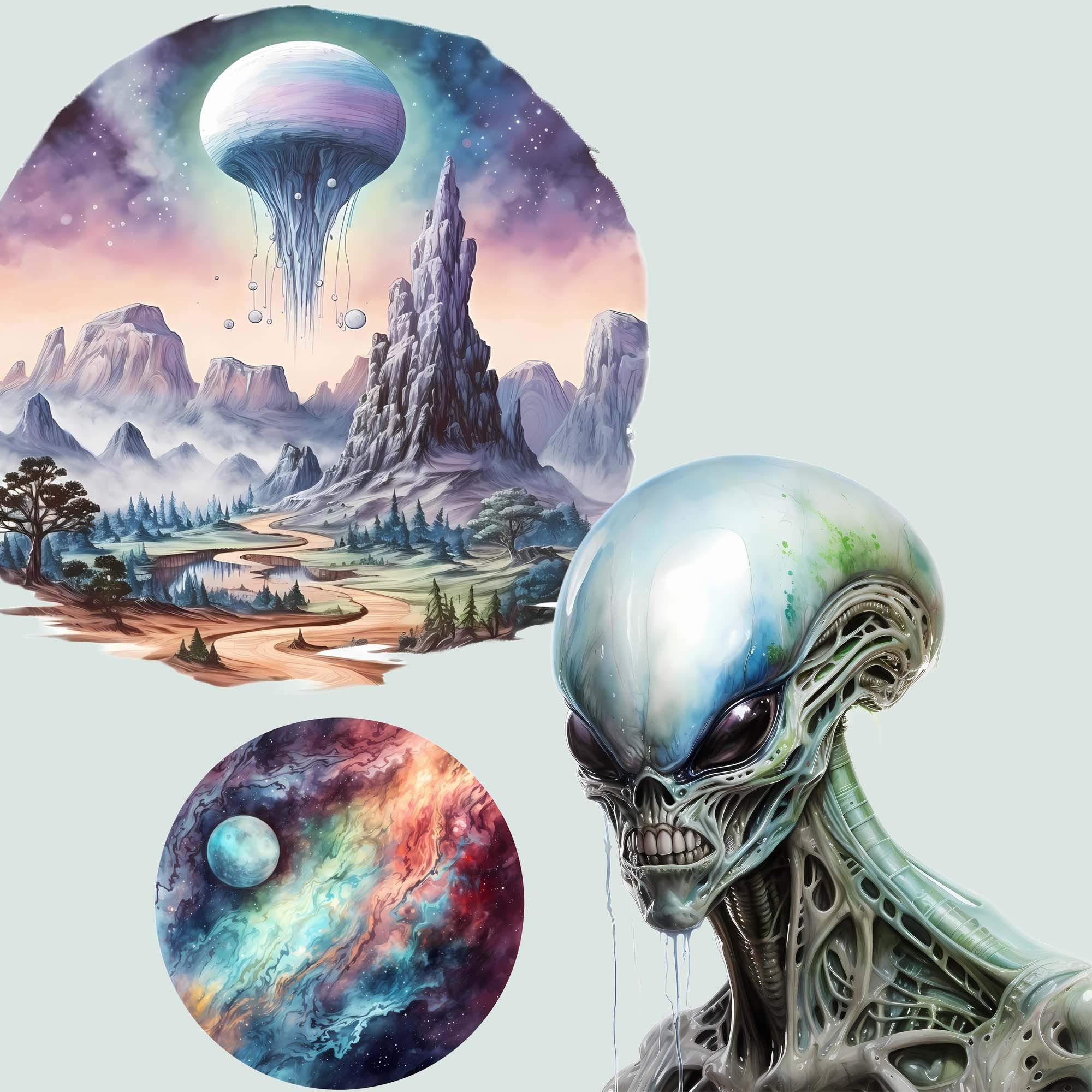 Alien Big Bundle Clipart Digital Downloads 36 Watercolor - Etsy