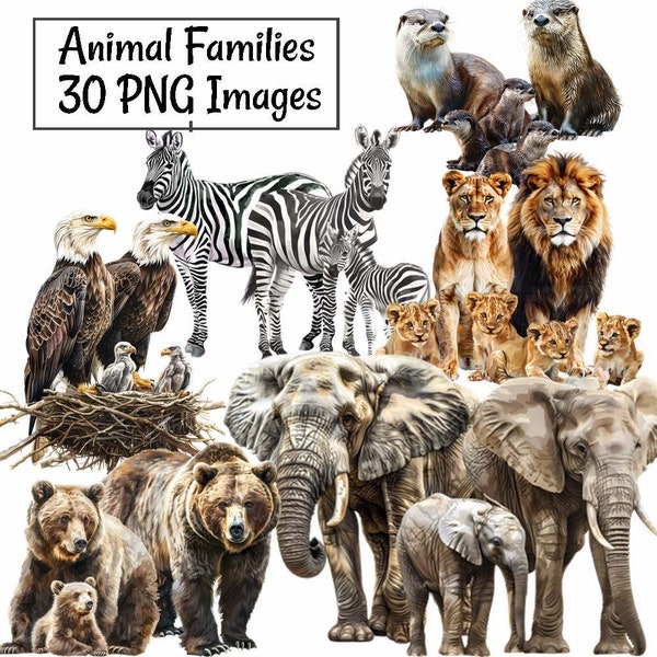 Animal Families Clipart Digital Downloads,30 Mother Father Baby Watercolor Overlay, Jungle Woodland Farm Safari Nursery Art, Mother baby