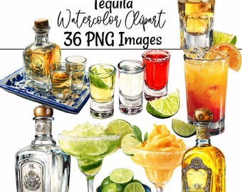 Tequila Clipart Drinks Digital Downloads Liquor Watercolor Beverage Overlay Cinco De Mayo Fiesta, Margarita, Agave, Shots, Bartender
