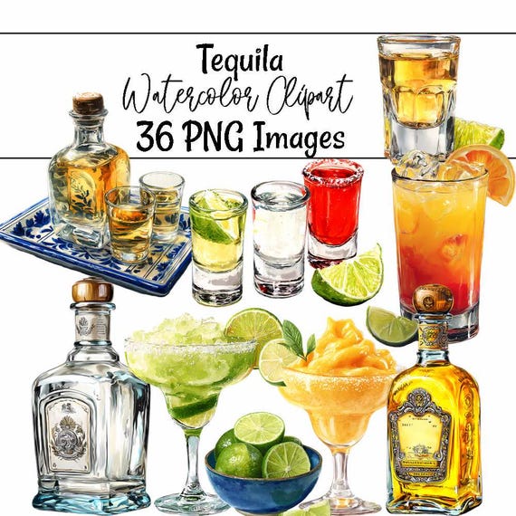 Tequila Clipart Drinks Digital Downloads Liquor Watercolor Beverage Overlay Cinco De Mayo Fiesta, Margarita, Agave, Shots, Bartender