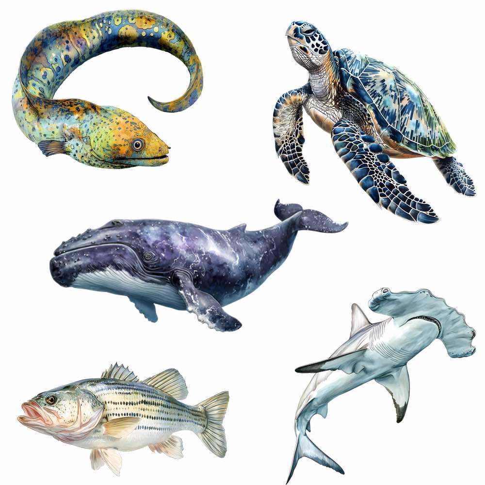海の生物 クリップアート クジラ デジタルダウンロード サメのアート
