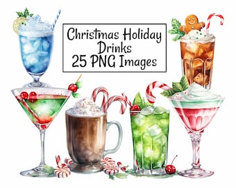 Christmas Drink Cocktail Beverage  Clipart Digital Downloads, 25 Alcohol Holiday Winter Party PNG Images Transparent Background Eggnog
