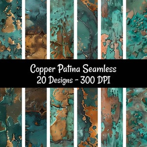 Copper Patina Seamless Digital papers, 20 Distressed Metal Texture Aged Turquoise Download Printable Commercial Use, Digital Backgrounds
