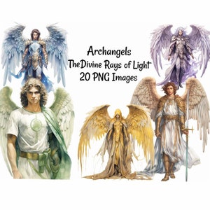 Archangels Angel Clipart Rays of Light Digital Downloads Watercolor Overlay Christianity Holy Guardian Angel Bible Rainbow Seven Colors