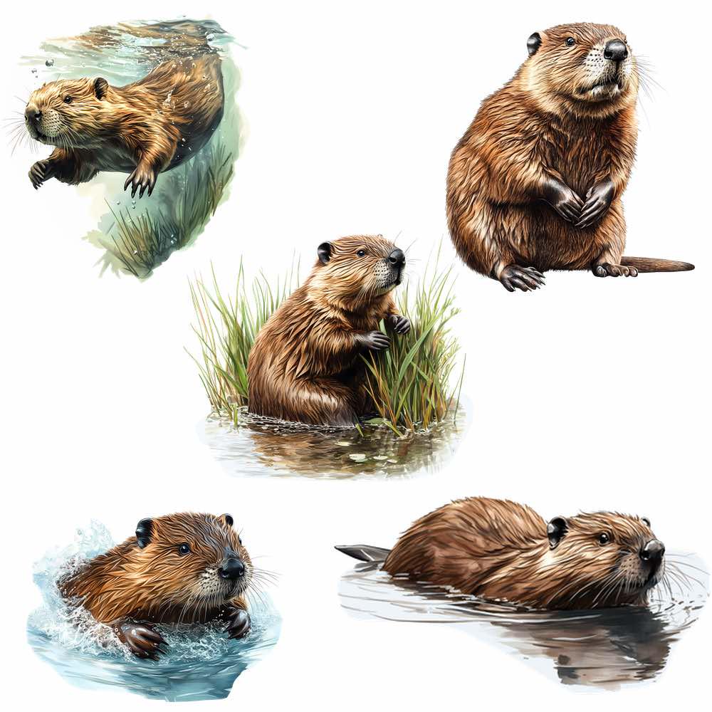 ビーバーの水彩画クリップアート 野生動物 齧歯動物 池のアート 川 北