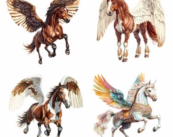 ペガサスのクリップアート 空飛ぶ翼のある馬 水彩画 デジタル