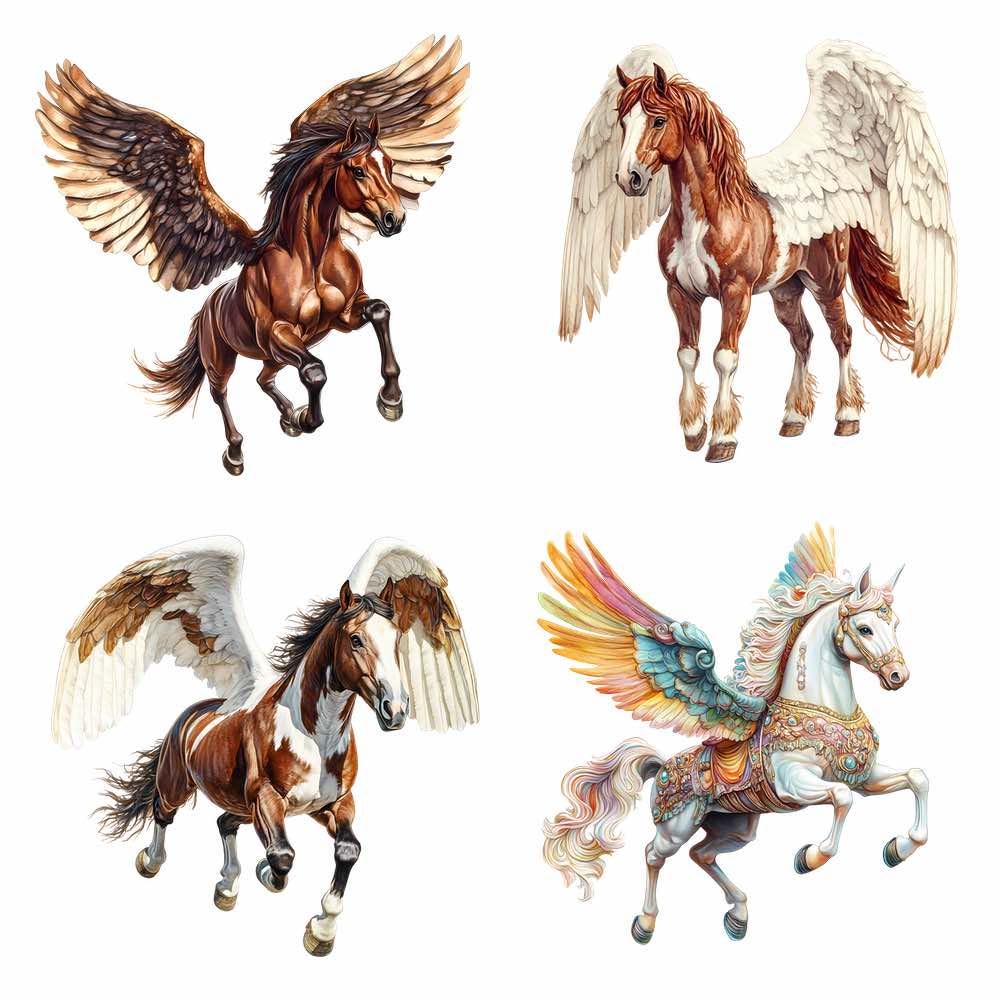 ペガサスのクリップアート 空飛ぶ翼のある馬 水彩画 デジタル