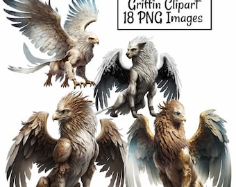 Griffin Clipart mitologico stampabile download digitali, 18 Gryphon Fantasy Overlay sfondo trasparente, stampe artistiche