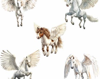 ペガサスのクリップアート 空飛ぶ翼のある馬 水彩画 デジタル