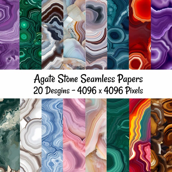 Agate Stone Seamless High Quality Digital papers, 20 Instant Printable Digital Downloads, Rock Quartz Chalcedony Blue Green Rainbow Pastel