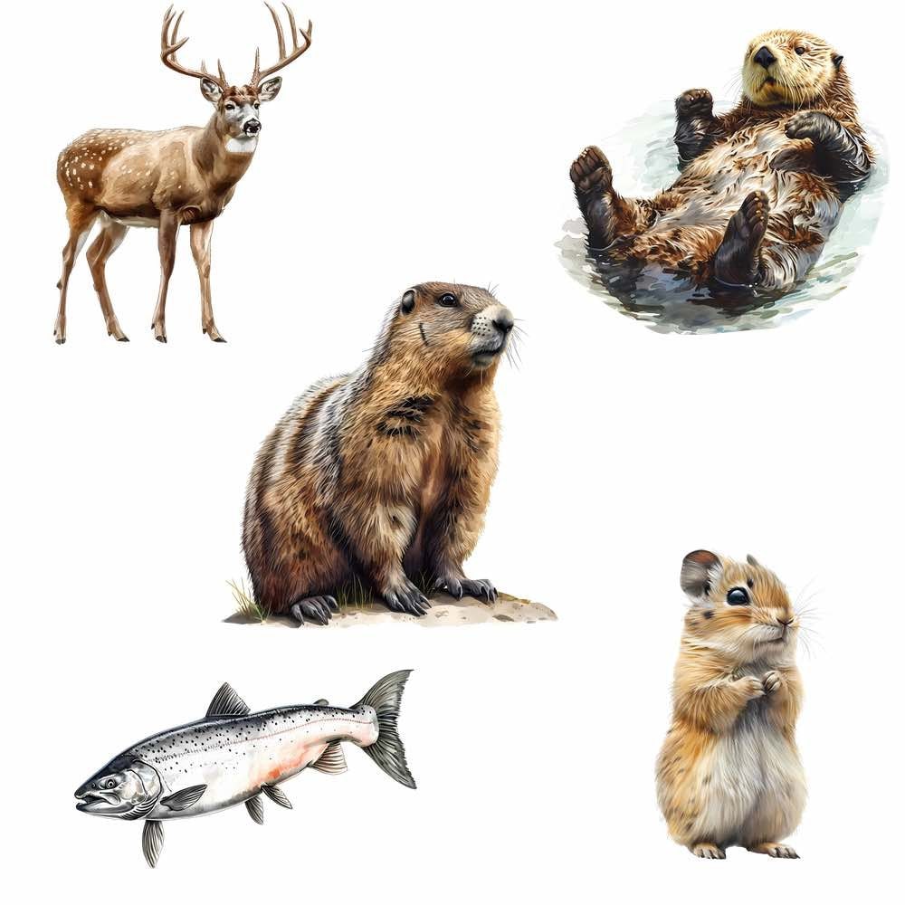 アラスカの野生動物のクリップアート 水彩画 デジタルダウンロード 森林 北アメリカ 動物 高品質オーバーレイ、2つの風景、シャチ ホッキョクグマ -  Etsy 日本