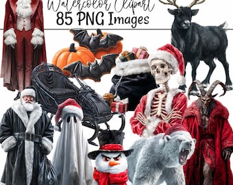 Spooky Christmas Clipart Gothic Christmas Png Illustrations Christween Scary Christmas Digital Download Halloween Christmas Santa Gothmas