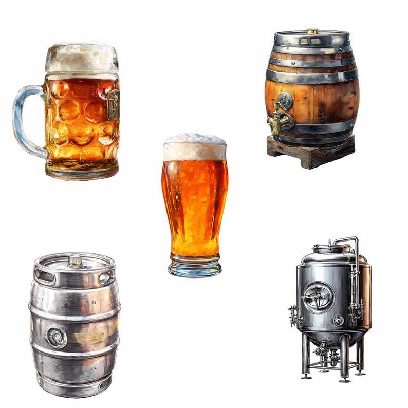 Beer Clipart Alcohol Digital Downloads Drinks Watercolor Bartender Overlay Beer bottles Lager Hops PNG Can Images Beverage Bar Distillery image 3
