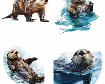 ラッコの野生動物の水彩画クリップアート透明な背景デジタル