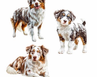 オーストラリアンシェパードのクリップアート牧羊犬水彩画デジタル