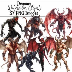 Demon Clipart Watercolor Fantasy Art Demonology Instant Download Creature Demonic Monster Gothic RPG Role Playing Illustration Dark Fantasy