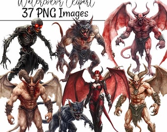 Demon Clipart Watercolor Fantasy Art Demonology Instant Download Creature Demonic Monster Gothic RPG Role Playing Illustration Dark Fantasy