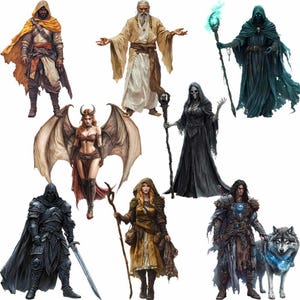 Fantasy Character Clipart RPG Gaming Art Fantasy Class Illustrations Game Master Player Townsfolk Watercolor Clipart Barbarian Paladin image 3