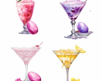 Easter Cocktail Clipart Digital Downloads Watercolor Overlay
