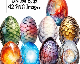 Dragon Eggs Clipart Watercolor Digital Downloads, 42 Baby Egg Fantasy Folklore Mythology,Magical Wizard Fairy Tale Medieval