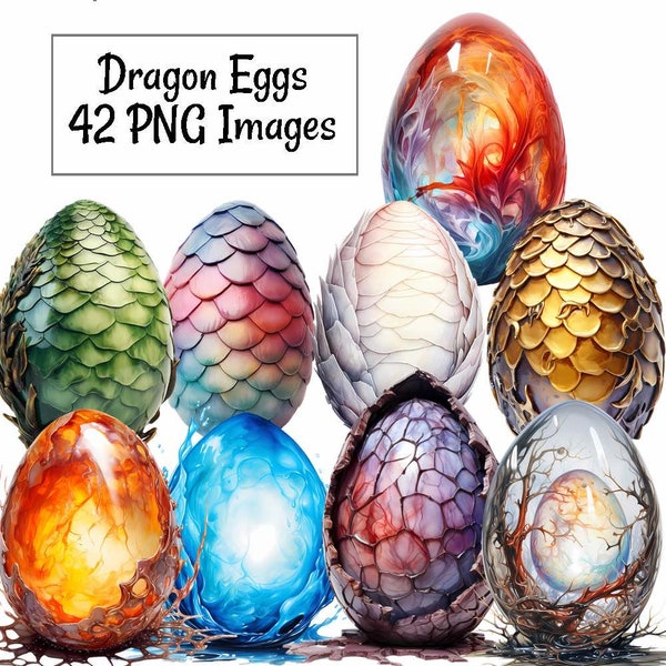 Dragon Eggs Clipart Watercolor Digital Downloads, 42 Baby Egg Fantasy Folklore Mythology,Magical Wizard Fairy Tale Medieval