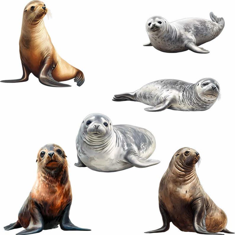 Foca y morsa Clipart Acuarela digital Descargas Vida silvestre, Antártida Animal Ártico Puerto Piel León marino Leopardo Foca cangrejera imagen 4