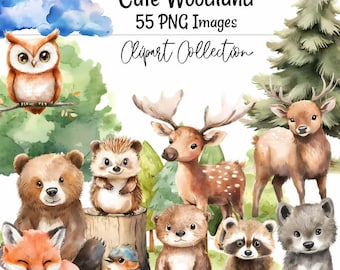 Niedliche Waldtiere Sammlung Tier Clipart Landschaft Digital Download Kinderzimmer Clipart Baby-Dusche-Kunst-Elemente