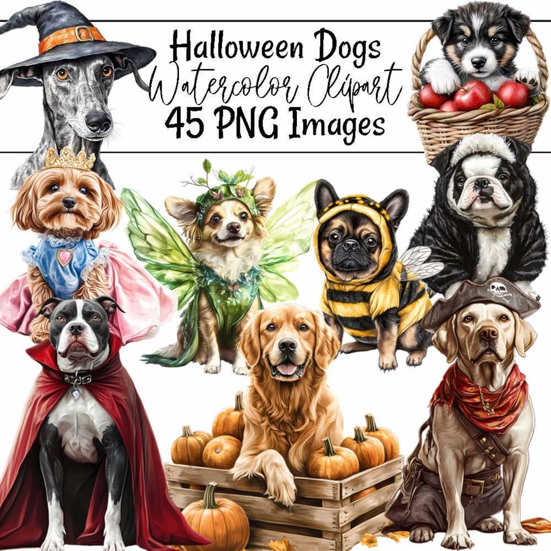 Halloween Dogs Clipart Puppy Watercolor Autumn Art Dog Spooky Costume ...