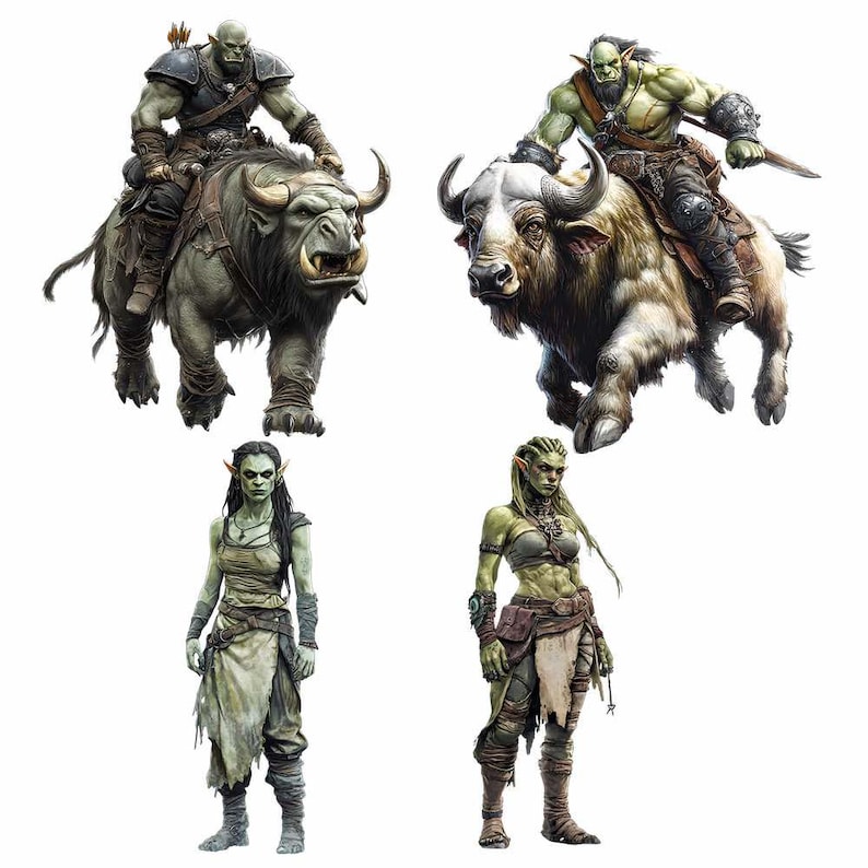 Orcs Riding Orc Watercolor Clipart Warrior Digital Download RPG Gamer Fantasy ...