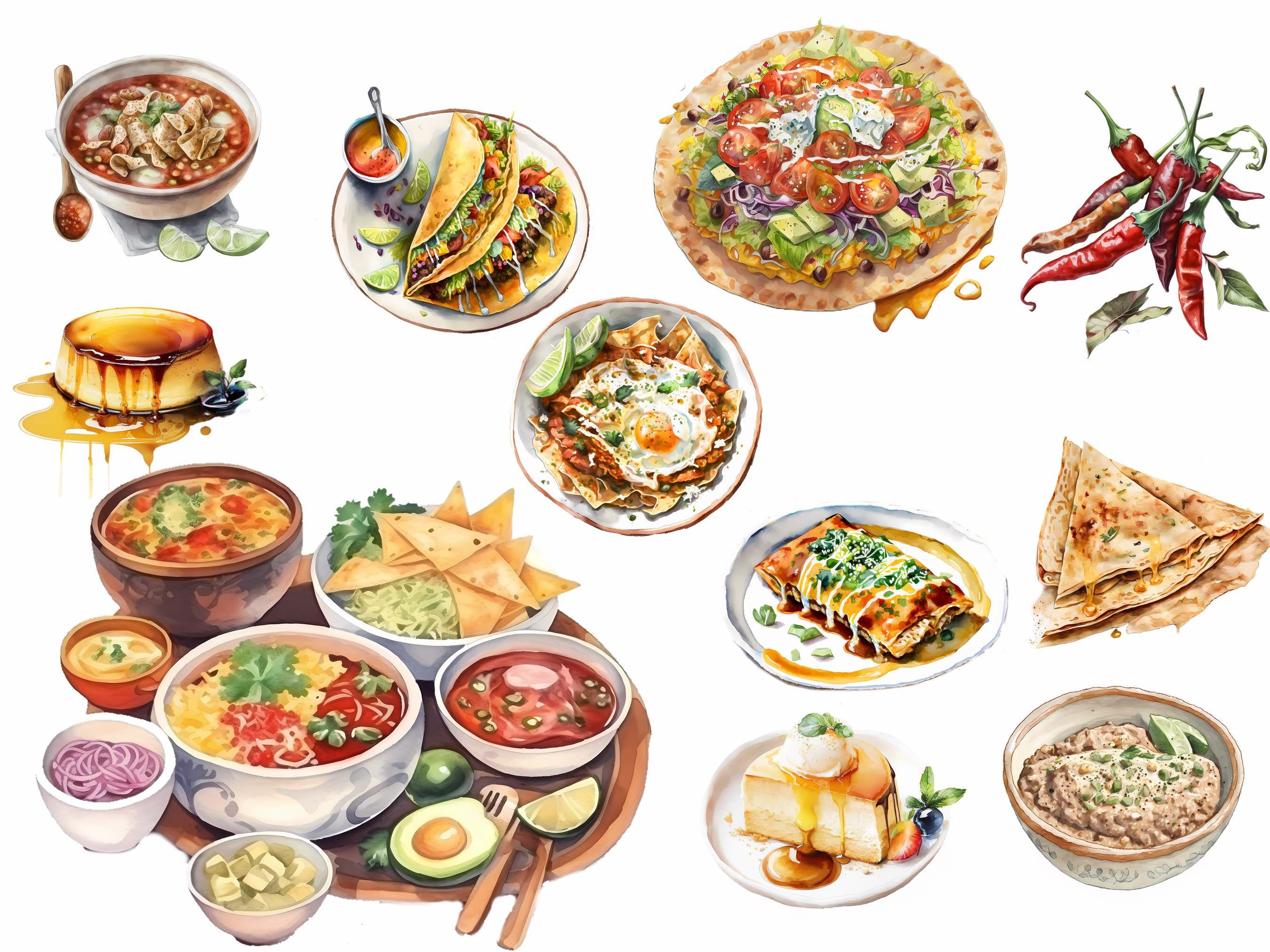 Mexican Food Clipart Digital Downloads, Watercolor Overlay ,23 Comida ...