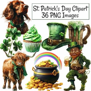 St. Patrick&#39;s Day Clipart, 36 Leprechaun Green Clover Shamrock Digital Downloads, Holiday Bear Irish Ireland Saint Patty Patrick Paper
