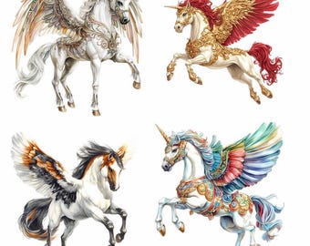 ペガサスのクリップアート 空飛ぶ翼のある馬 水彩画 デジタル