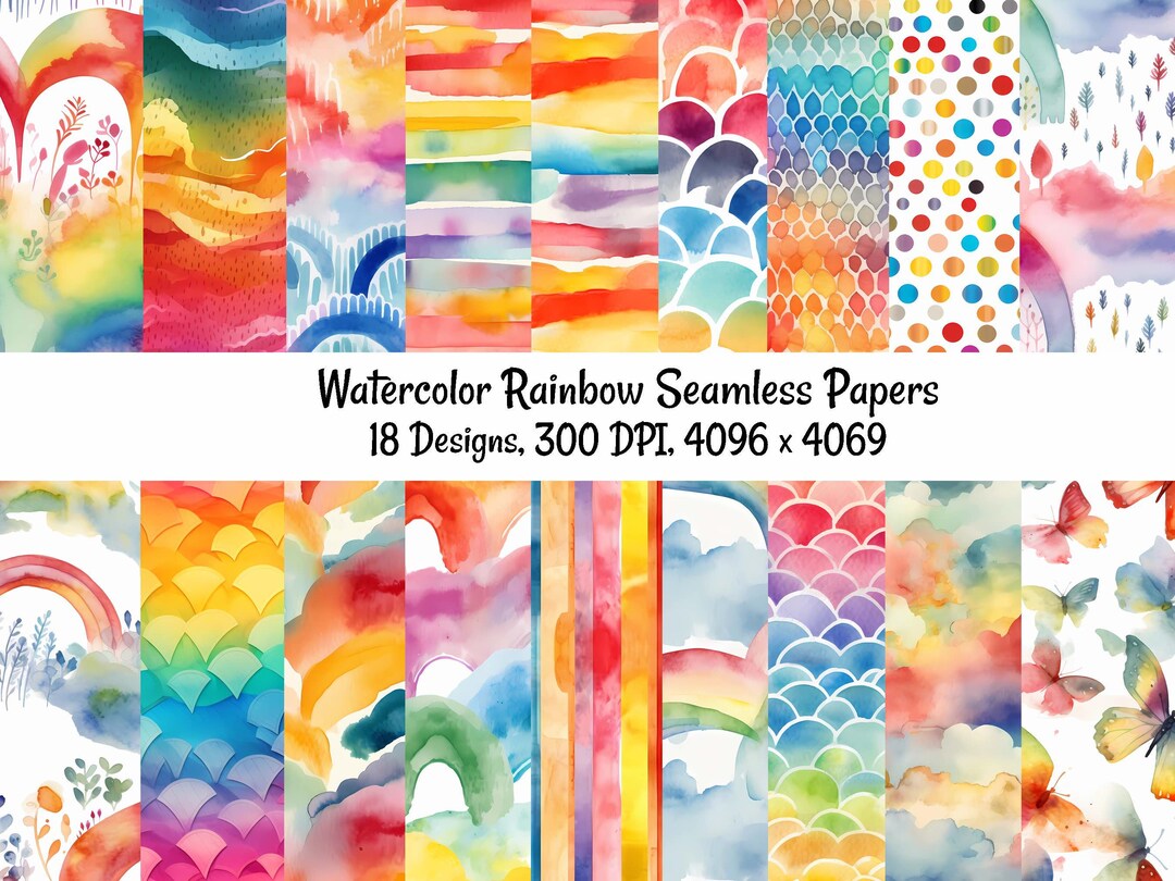 Rainbow Watercolor Seamless Digital Papers, 18 Colorful Multicolor ...