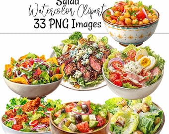 Salad Clipart Greenery Vegan Digital Downloads Watercolor Overlay Healthy Food Illustrations Health Food Art Chef Cooking Salad PNG Images
