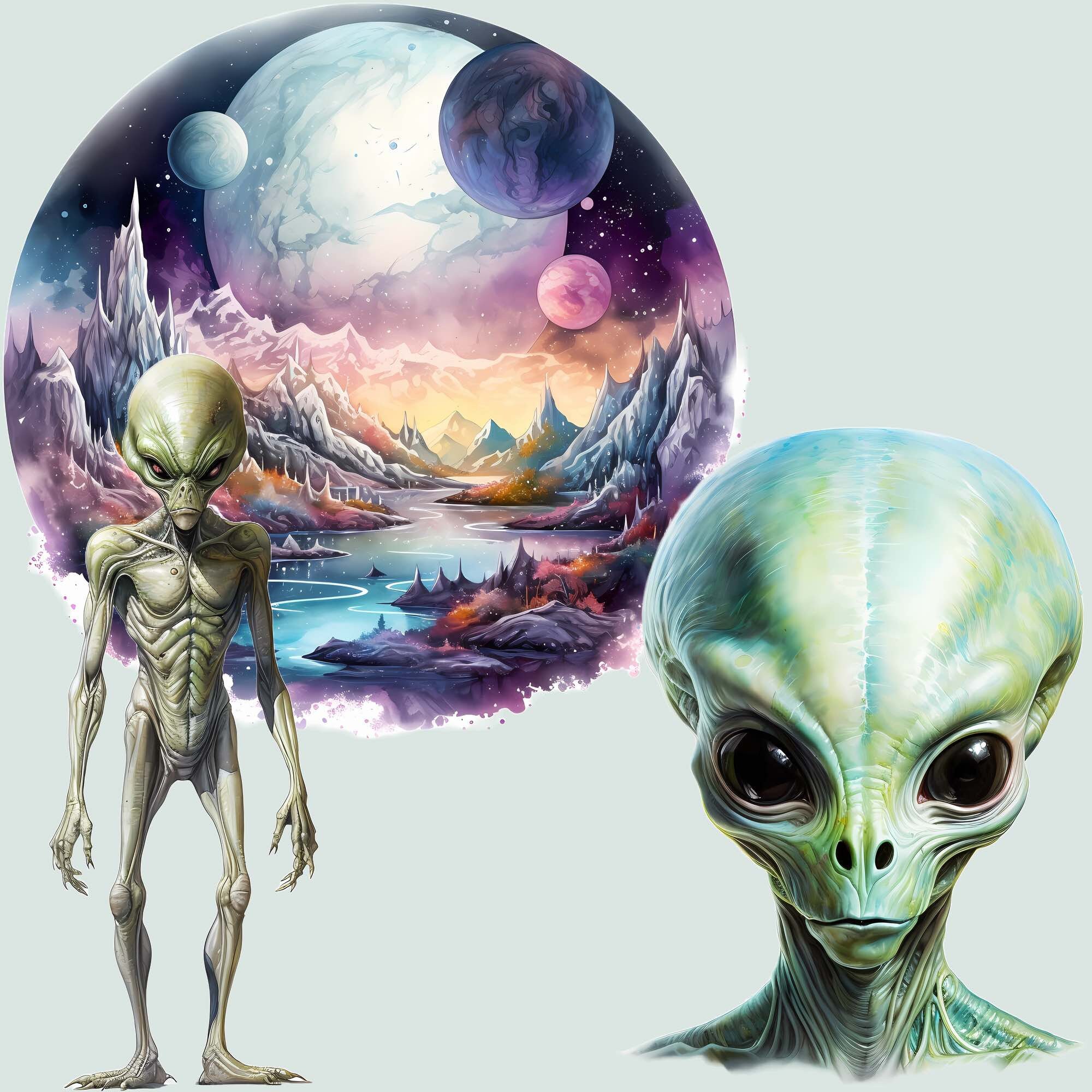 Alien Big Set Clipart Digital Downloads, 36 Watercolor Planet Spaceship ...